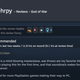 Steam review for God of War on PC reading "this game is a mind blowing masterpiece."
